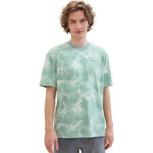 TOM TAILOR Denim Heren T-shirt, 35721 - gebleekte groene smoky print, S