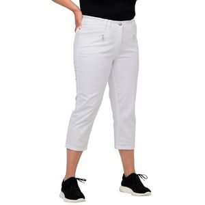 Ulla Popken Dames grote maten plus size broek Mony, kuitlang, ritszakken, stretch sneeuwwit 56 803014200-56, sneeuwwit, 47W x 32L