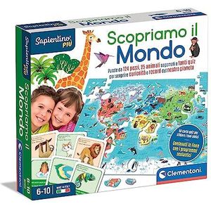 Clementoni - 16597 - Sapientino Più - Ontdek de wereld - educatief spel over de geografie, wereldkaartpuzzel voor kinderen vanaf 6 jaar (spel in het Italiaans), Made in Italy