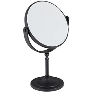 Relaxdays make up spiegel, 2x vergroting, spiegeltje dubbelzijdig, 360° draaibaar, rond, HBD 27.5x18x10.5 cm, zwart