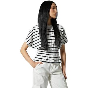 Koton T-shirt voor dames, losse pasvorm, ronde hals, elastische taille, Black Stripe (9s9), M