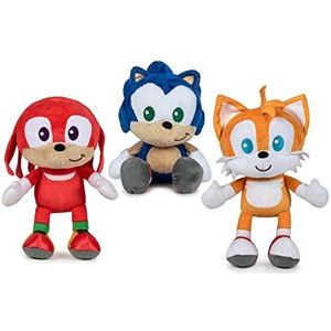 Famosa Softies - Sonic pluche dier 22 centimeter, 3 modellen beschikbaar, waaronder staarten en knuckles, blauwe egel, klassieke videospelletjes, jongens en meisjes + 1 jaar, willekeurige levering