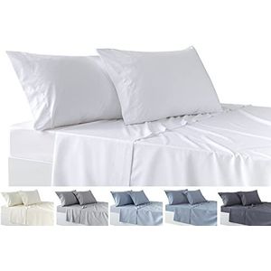 Todocama Beddengoedset, 4-delig, hoeslaken, 2 kussenslopen, 50 x 80 cm, voor bedden met 180 x 180 x 190/200 cm, wit