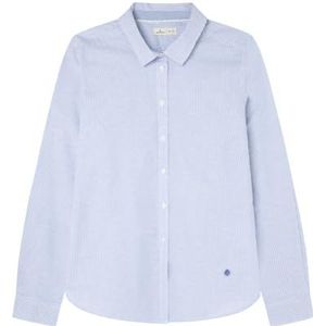 SPRINGFIELD Oxford overhemd van katoen en elastaan. Geborduurd logo voor dames, Rokerblauw, 32