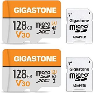 Gigastone Geheugenkaart, 128 GB, set van 2 kaarten, compatibel met Gopro Samsung Sony tablet-drone, hoge snelheid voor 4K UHD Video, A1 U3 C10 Micro SDXC-kaart met mini-hoes en SD-adapter.