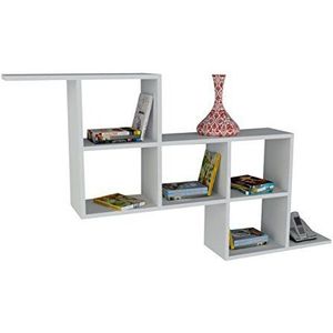 moebel17 Zeta 0134 boekenkast, zwevend rek, wandplank, hangplank, wandplank, plank voor woonkamer, hout, wit, 7 planken, 147,2 x 82,2 x 22 cm