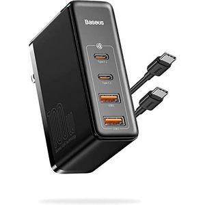 Baseus GaN PD-oplader, 100 W, 4 poorten, USB-C, voeding, snellader, compatibel met MacBook Pro Air, iPhone 15, 14, 13, iPad Pro, Samsung S24 Ultra laptop, 2 USB C + 2 USB A