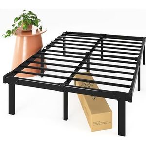 Zinus Caleb Bed 135 x 190 cm - Hoogte 36 cm met Opbergruimte onder het bed - Metalen Platformbedframe - Opvouwbaar Bedframe - Zwart