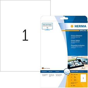 HERMA 4909 hoogglans etiketten A4, set van 32 (210 x 297 mm, 800 velles, papier, glanzend) zelfklevend, bedrukbaar, permanente klevende stickers, 800 etiketten voor printer, wit