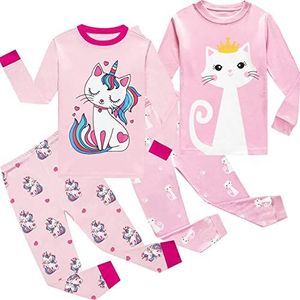 EULLA Meisjespyjama, nachtkleding, tweedelige pyjamaset, katten, 98 cm