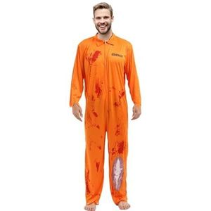 MYYBX Unisex oranje gevangenkostuum voor heren, inzittende, gevangene, oranje overall kostuum met bloed voor gevangenen, genutarmen en rovers