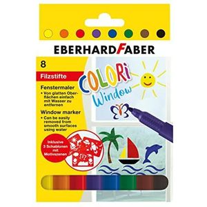 Eberhard Faber 550022 - Colori Window Marker in 8 kleuren, raamkrijt incl. 3 sjablonen, viltstiften met zachte kleuruitstrijk, in kartonnen etui, kleurpotloden voor het schilderen op ramen