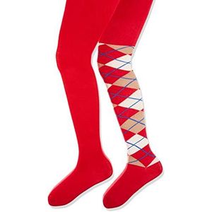 Playshoes Elastische geruite en effen panty met comfortabele tailleband, voor meisjes en meisjes, rood (origineel 900), 98-104