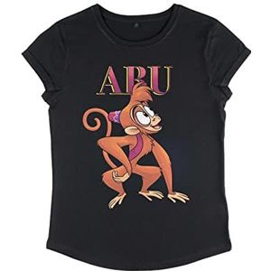 Disney Dames Aladdin-Abu Organic Rold Sleeve T-Shirt, Zwart, M, zwart, M