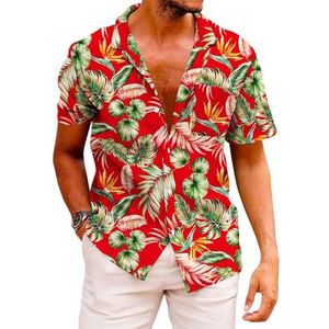 KYKU Funky Hawaiiaans overhemd voor heren, palmstrandshirts, tropische vakantieshirt, Rood, L