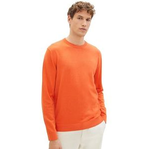 TOM TAILOR Basic katoenen trui met ronde hals voor heren, 16350 - Bright Summer Orange Melange, M