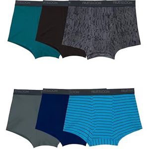 Fruit of the Loom Men's Standard 4-Way Stretch Boxer Briefs | Lightweight & Moisture Wicking Underwear | Long, Regular Leg, Trunk-6 Pack-Assorted Colors