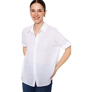 Trendyol Dames oversized basic reverskraag geweven shirt, ecru, 8 UK, Ecru, 34