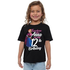 mandarin creative ltd Frozen Fearless Like Anna 12e verjaardag meisjes T-shirt, zwart, 3-4 jaar, Zwart, 3-4 jaar