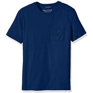Nautica T-shirt voor heren, met ronde hals, korte mouwen en zak, Estate Blauw, XS