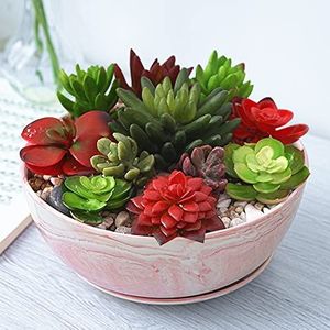 G EPGardening 25.5CM Grote Planter Pot Marmer Patroon Keramische Succulente Planter Grote Plant Pot Vetplanten Container Bloempot Indoor Outdoor Decor Roze