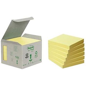 Post-it Recycling Notes 6541B Zelfklevende notitieblaadjes van gerecycled papier, 76 x 76 mm, 6 notitieblokken à 100 vellen in geel