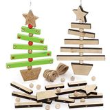 Baker Ross FE902 Kerstboom draaiende decoraties - Pak van 3, houten ambachten om te maken en te versieren, maak je eigen kerstversieringen,gesorteerd