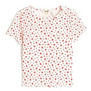 Koton Girls Flower Bedrukt T-shirt met korte mouwen, ronde kraag, katoen, ecru design (0d1), 5-6 Jaar