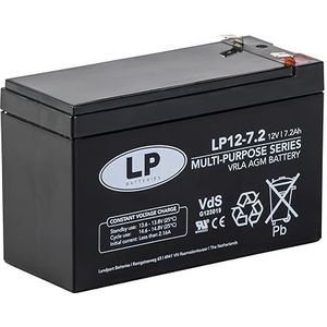 Landport AGM LP12-7,2 VDS loodzuurbatterij, 12 V, 7,2 Ah, onderhoudsvrij, hoge betrouwbaarheid, terminal T2/F2, batterijbeveiligingssystemen, UPS, back-upenergie
