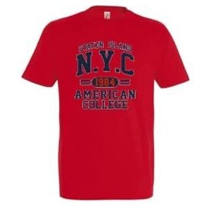 AMERICAN COLLEGE USA T-shirts met korte mouwen voor dames en heren, Rood, M