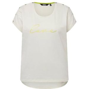 Ulla Popken, Dames grote maten, T-shirt met knoopsluiting en print, oversized, wit, 46/48 NL