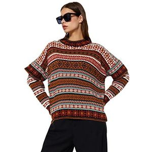 Trendyol FeMan oversized basic gebreide trui met staande kraag, kameel, M, camel, M