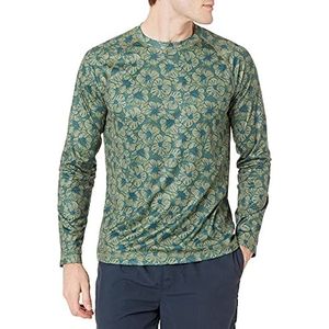 Amazon Essentials Men's Sneldrogend zwemshirt met lange mouwen (UPF 50), Olijfgroen Hibiscusbloem, L