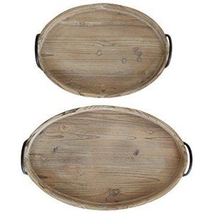 Ronde decoratieve houten dienbladen met metalen handgrepen (set van 2 maten)