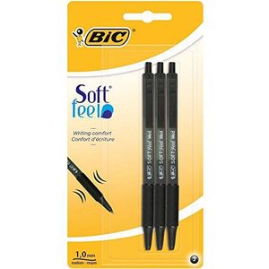 Bic Soft Feel Clic Grip balpen, zwart, 3 stuks