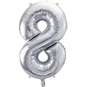 PartyDeco-folieballon Mylar in de vorm van het getal 8, van zilver, 86 cm, verjaardag, voor volwassenen en kinderen, kleur: FB1M-8-018