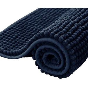 subrtex Chenille badmatten voor badkamer extra zacht en waterabsorberend antislip badkleed perfecte pluche tapijtmatten voor bad, douche (40 × 60 cm, marine)