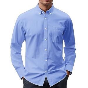 J.Ver Oxford herenoverhemd effen casual met knoopsluiting lange mouwen met zak, blauw, maat XL, Blauw, XL