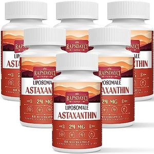 Liposomaal Astaxanthine Supplement 24 mg per portie, Krachtige Antioxidant Formule dan VIT C, oog- en immuunge zondheid Sondersteuning, Superieure Absorptie (360 Count (Pack of 6))