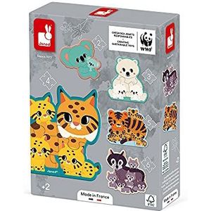 Janod - 5 Adaptable Animal Puzzles (2 to 6 Pieces) - Early Educational Game - Observation and Coordination - Made in France - WWF Partnership - FSC-Certified Cardboard - From 2 years old, J08625
