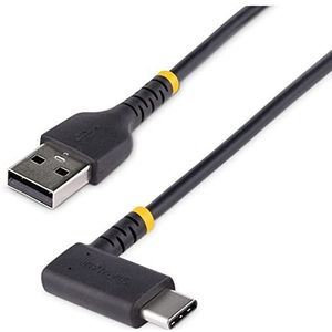 StarTech.com 1m USB A naar C Oplaadkabel, Haakse USB-C Kabel, Robuuste Fast Charge USB-C Kabel, USB 2.0 A naar Type-C, 3A, USB Laadkabel met Aramide Vezel, Zwart (R2ACR-1M-USB-CABLE)