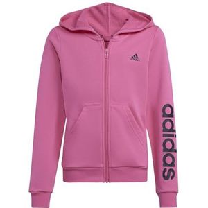 adidas Junior Girls Essentials Linear Logo Cotton Fullzip Hoodie Sporttop met capuchon, Pulse Magenta/Black, 11-12 jaar meisjes, meerkleurig (Pulse Magenta/Black), 11-12 años