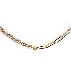 SINGULARU - Chic Riviere halsketting - schakelketting en zirkonia - hanger van messing - eenheidsmaat - sieraden voor dames - rhodium en goud (18 karaat)., Eén maat, Goud, Niet van toepassing