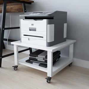 PUNCIA 2-Tier Laser Printer Stand 50x50x30cm Grote Printer Tafel Copier Stand onder Bureau Heavy Duty Rolling Cart met Paper Storage Shelf Printer Houder op Wielen voor Home Office (Wit)