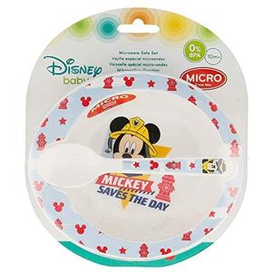 Disney 44078 Elemed Peuter 2 stuks Micro Set (kom en micro PP lepel) met Micky Mouse, meerkleurig