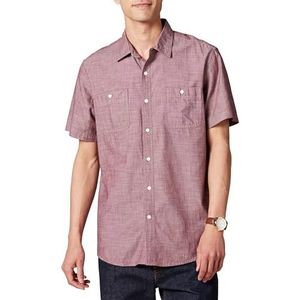 Amazon Essentials Men's Chambray-shirt met korte mouwen, Bordeauxrood, M