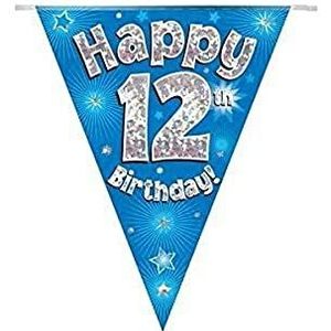 OAKTREE UK 631229 Party Bunting Gelukkige 12e Verjaardag Blauwe Holografische 11 Vlaggen 3.9m