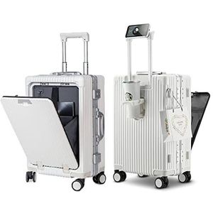 diwolor Draagbagage,PC harde koffer met voorvak, USB-oplaadpoort,Spinner Trolley voor bagage met TSA-sloten, Wit, Carry-On 20-lnch, Carryon Bagage Met Spinner Wielen