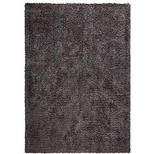 Hoogpolig langpolig tapijt donkergrijs antraciet leisteen 67cm rond