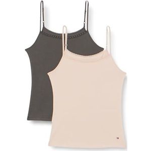 Tommy Hilfiger Dames 2 Pack Cami met Kant Balanced Beige/Dark Ash M, Evenwichtige Beige/Donkere Ash, M